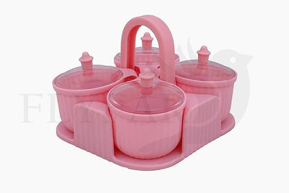 Dry Fruit Storage Container Set – 4-Piece Green , Pink, Blue ABS Plastic Jars with Lids | Pickle, Spice, Condiment Box for Kitchen & Dining Table | Airtight, Food-Grade Organizer