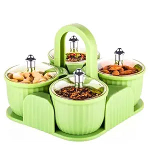 Dry Fruit Storage Container Set – 4-Piece Green , Pink, Blue ABS Plastic Jars with Lids | Pickle, Spice, Condiment Box for Kitchen & Dining Table | Airtight, Food-Grade Organizer