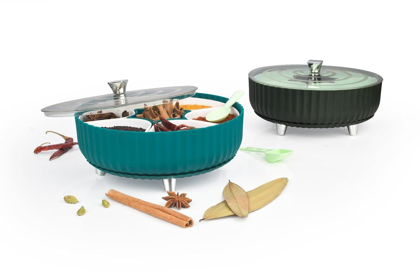 ABBOF Masala box for Kitchen, 360° Revolving Eligant Spice Box, 7 Section Spices Storage Containers, Rangoli Dabba Box Set (Pack of 1)