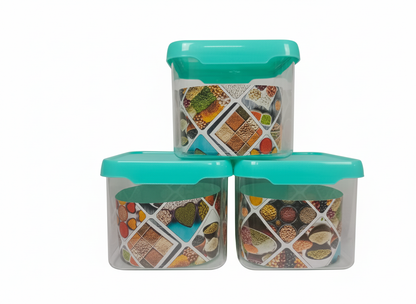 ABBOF Airtight and Unbreakable Square Shape 500ml Plastic Kitchen Storage Container Set (Firozi,Plastic)