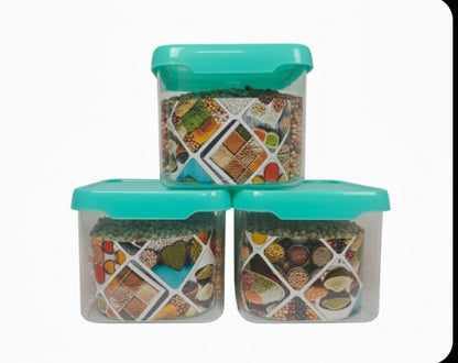 ABBOF Airtight and Unbreakable Square Shape 500ml Plastic Kitchen Storage Container Set (Firozi,Plastic)