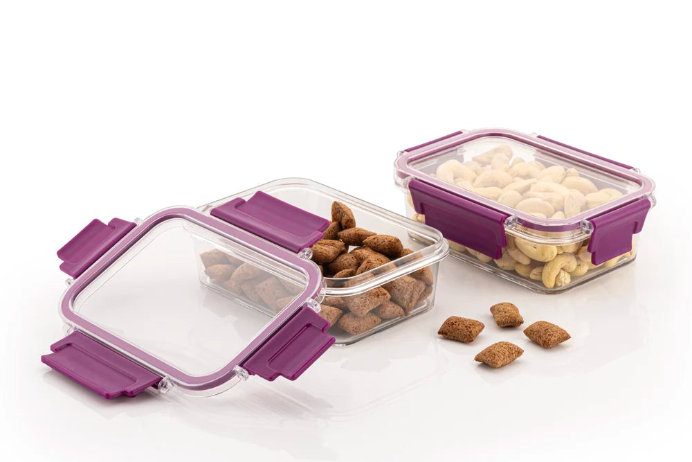 Food Storage Containers | Airtight, BPA-Free, Stackable Food Storage |Set of 2 Unbreakable PET Jars, Purple (400ml)