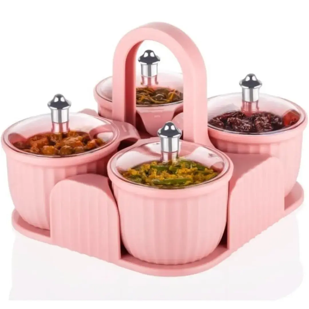 Dry Fruit Storage Container Set – 4-Piece Green , Pink, Blue ABS Plastic Jars with Lids | Pickle, Spice, Condiment Box for Kitchen & Dining Table | Airtight, Food-Grade Organizer